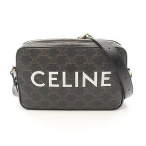 Celine Triomphe Messenger Bag Shoulder Canvas Leather Black Brown